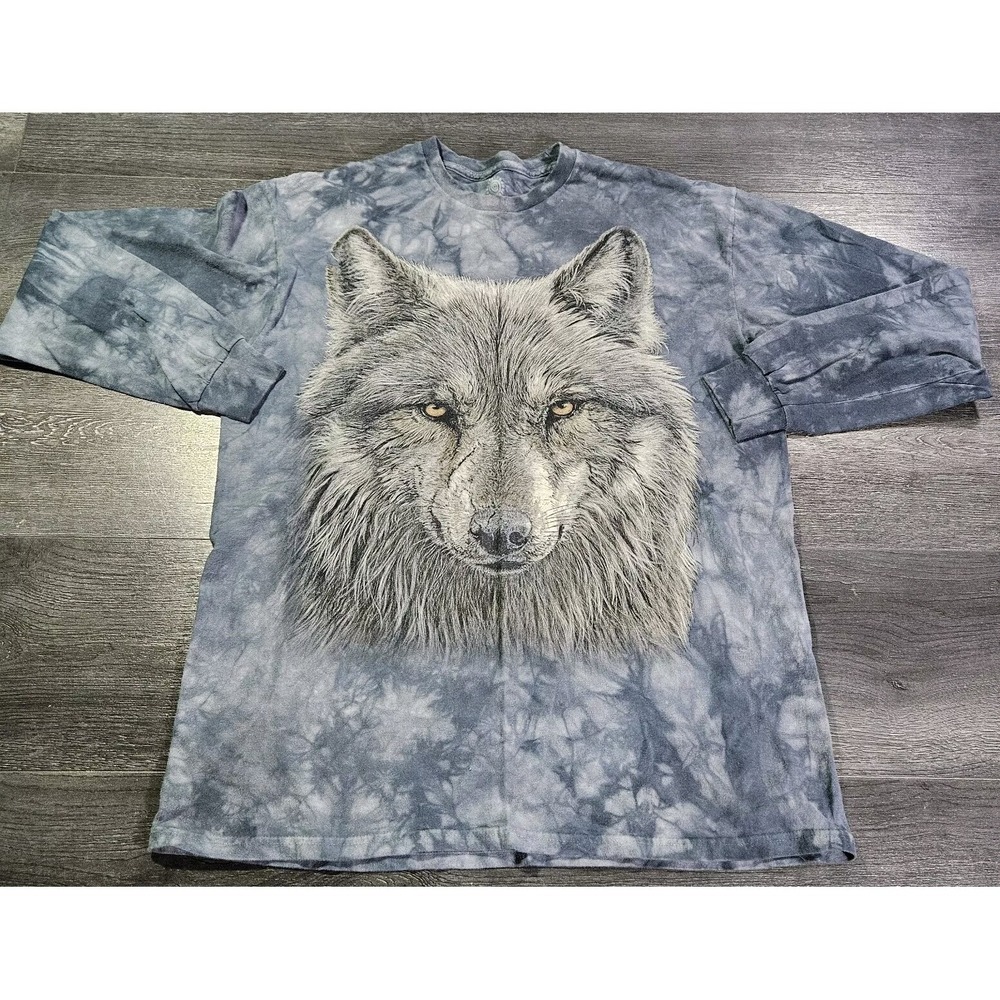 The Mountain T Shirt Long Sleeve Adult L Blue Tye Dye‎ Lone Gray Wolf Nature